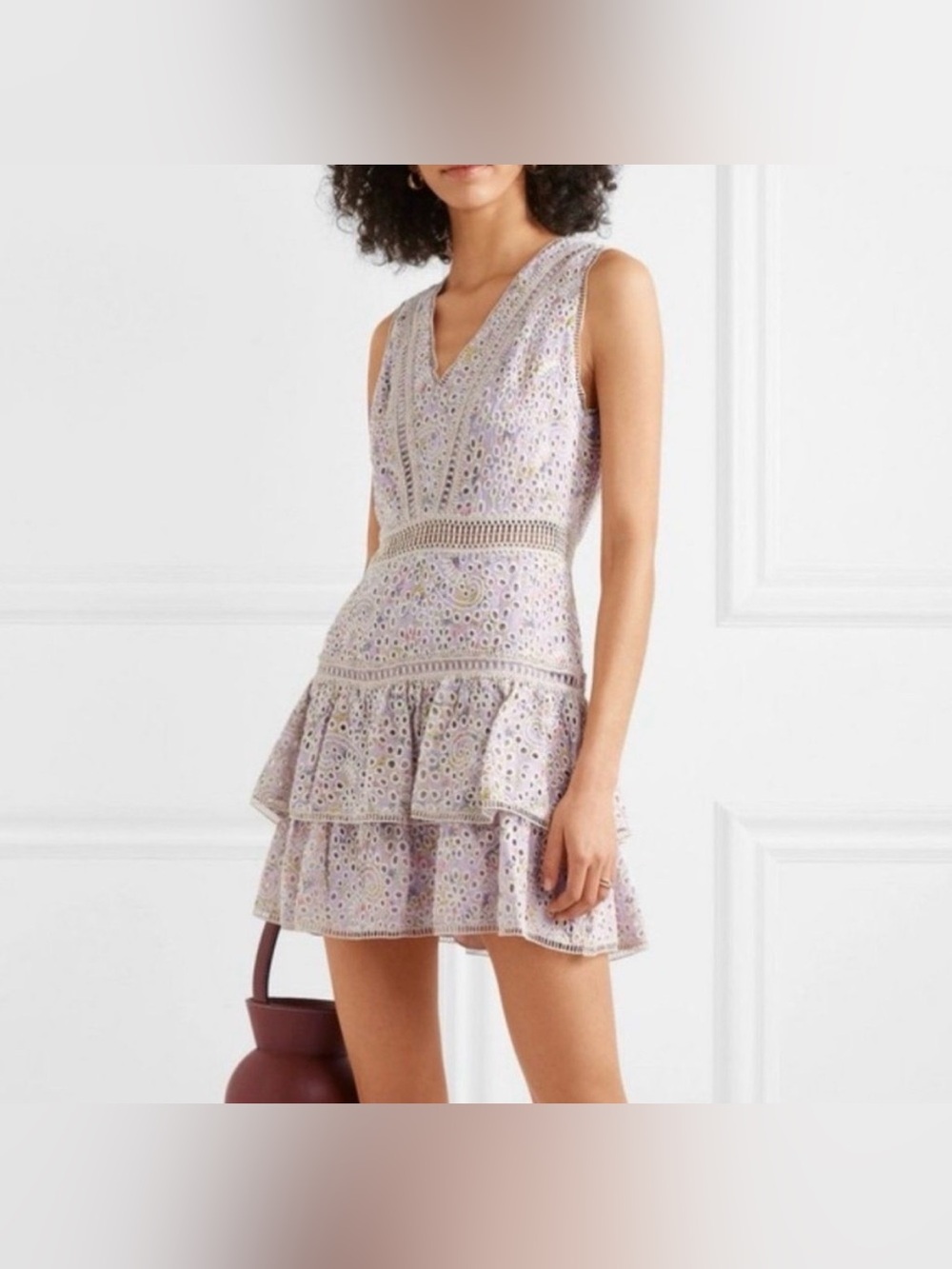 Alice + Olivia Tonie Daisy Tiered Eyelet Embroidered Dress Women's Size 8